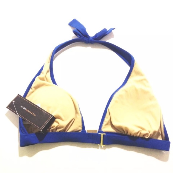 BCBG MAXAZRIA BIKINI TOP BLUE GOLD HALTER PADDED - Picture 2 of 2